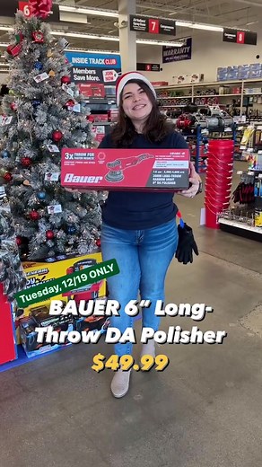 DAY 12! Tuesday, December 19th ONLY: Score this Bauer 6” Long-Throw Random Orbit DA Polisher for only $49.99! SAVE 44%! Valid in-store only, while supplies last. Get your coupon in the #HarborFreight mobile app.