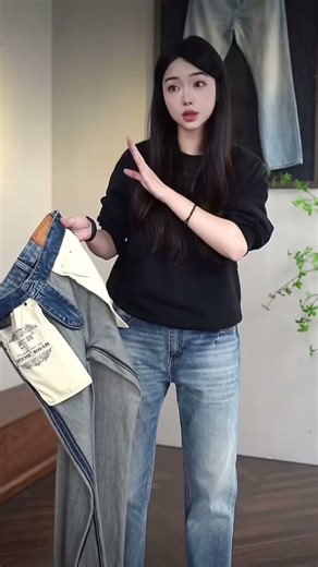 DIPAI 底牌11 5盎司春夏复古百搭水洗工艺蓝色宽松直筒