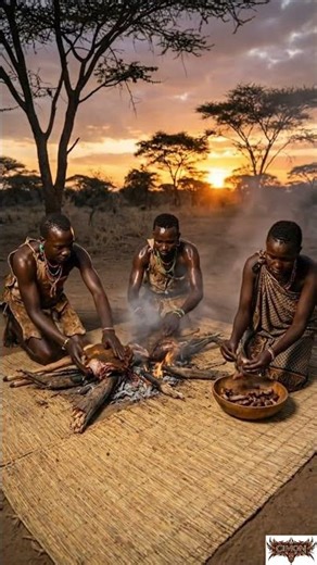 So Tasty! Hadzabe Tribe Grilling Spiced Meat Over Fire 🌿🔥 | Primitive African Cooking