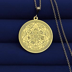 14K Gold Archangel Sigil Medallion Necklace: Celestial Amulet - Etsy