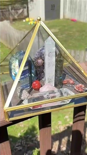 The Pyramid Crystal Display Case ✨ Glass & Brass Showcase Pyramid #crystals #pyramidsofegypt