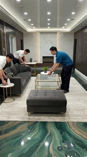 Luxury Epoxy Floor | Emerald & Gold 3D Metallic Flooring | Living Room Renovation ASMR #satisfying