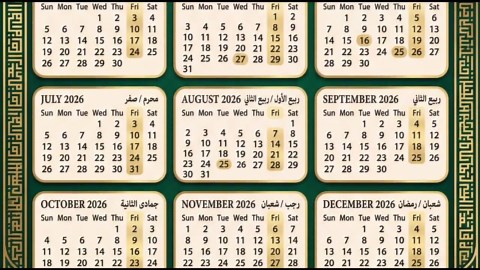 2026 Islamic Calendar Printable | Elegant Arabic Design (A4 Digital Download) - Etsy