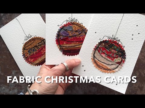 Sew fabric bauble Christmas cards with me ✨ // Tutorial (1/2) // free motion stitched fabric scraps