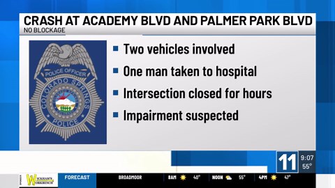 Traffic crash temporarily closes Colorado Springs intersection, 1 seriously injured