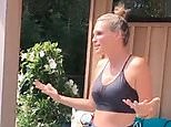 Molly Sims leads a workout class before jumping into the pool