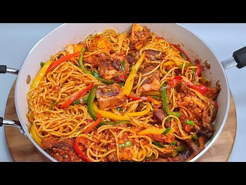 SMOKED CHICKEN VEGETABLE SPAGHETTI/STIR FRY PASTA/ CHICKEN PASTA/ EASY RECIPE