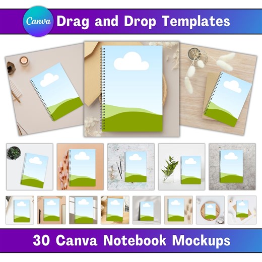 30 Canva Notebook Journal Mockup Bundle: Drag and Drop Fully Editable Book Cover Listing Mockups - Etsy