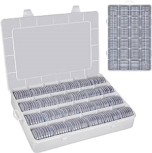 168 Pcs 46mm Coin Capsules Case with Foam Gasket, Plastic Storage Organizer Holder for Coin Collection Supplies, 7 Sizes (16/20/ 25/27/ 30/38/ 46mm) (Box Only)-White