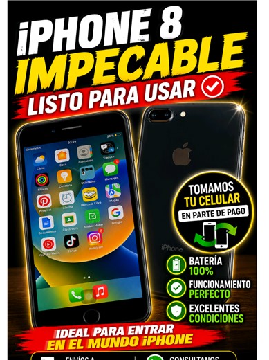 📱 ¿Querés tener tu primer iPhone sin gastar una fortuna? Tenemos disponible este iPhone 8 plus, impecable y listo para usar. ✅ 🔋 Batería al 100% 📲 Funcionando perfecto, libre y en excelentes condiciones. ♻️ Además, tomamos tu celular usado en parte de pago para que cambiar sea mucho más fácil. Consultanos por precio y disponibilidad. Hacemos envíos y respondemos todas tus dudas por WhatsApp. #iphone8plus #MundoiPhone #ServicioTecnicoCelulares #ReparacionDeCelulares #SmartPhone