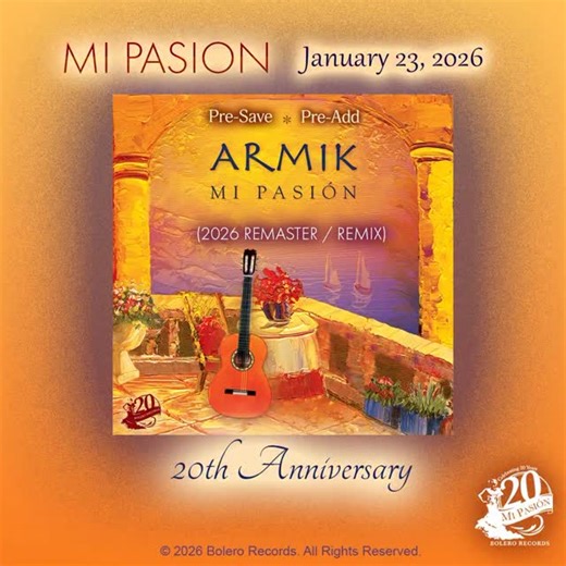 Armik on Instagram: "Enjoy a few samples from the 20th Anniversary Version of Mi Pasion! This chart-topping album was remixed and remastered and the new version will be available on January 23rd, 2026. The IG Single, Rumba De Noche (2026 Remaster/Remix) is Available Now! ❤️~ Armik @armikofficial 🎧Listen/Download Rumba De Noche (2026 Remaster/Remix) ➡️ https://orcd.co/rumba_de_noche_2026_remaster_remix 🎵 Pre-Save/Pre-Add Mi Pasion (2026 Remaster/Remix) and get the IG Single, Rumba De Noche (202