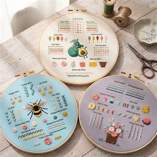 Embroidery Starter Kit for Beginners, Stitch Practice Sampler Set - Etsy