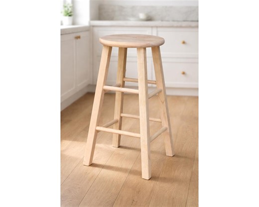 Solid Parawood Round Top Stool – Unfinished Farmhouse Bar Stool, Paint Ready Seat - Etsy