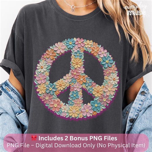 Floral Peace Sign PNG | Heavy Impasto Flower Mandala, Retro Boho (digital Download) - Etsy