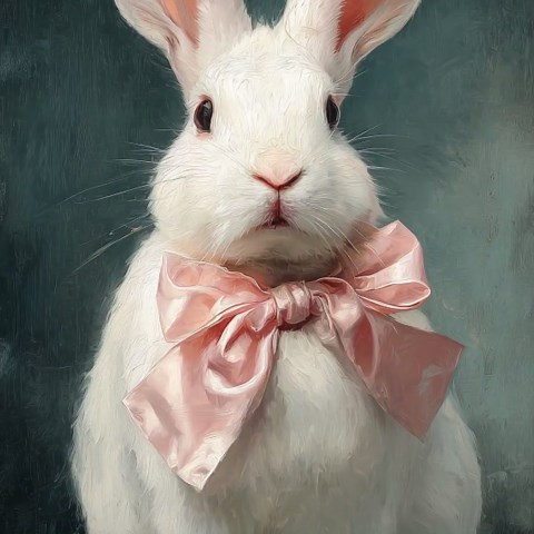 White Bunny with Pink Bow Print, Nursery Animal Artwork (Digital Download)
