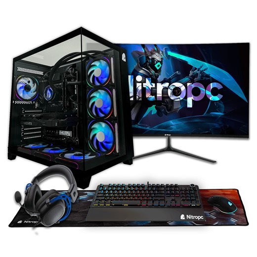 Sobremesa Gaming Nitropc Pack Nitro Plus Negro – Intel Core i9-12900K, RTX 5070 12GB, 32GB DDR4, 1 TB M2, Win11 PRO, Accesorios + monitor 27 QHD 180Hz IPS · NitroPc · El Corte Inglés