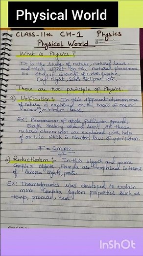 Physical World Class 11 Physics Chapter 1 Handwritten notes #study #shorts#physics#class 11