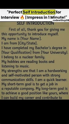 learn the most professional way to introduce yourself in an interview #selfintroduction #interview