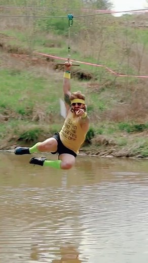 😜 The pond zip is one of our favorite obstacles at the @kctimberchallenge #kctimberchallenge #zipkc #zipline #obstaclecourse #obstacle