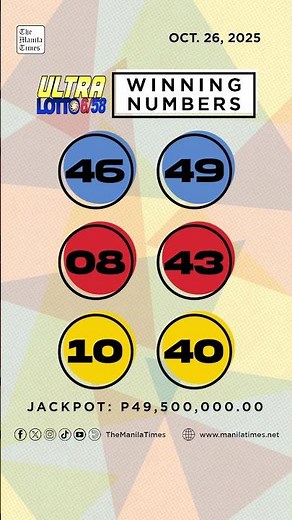 PCSO Lotto Results: P49M Ultra Lotto 6/58, Super Lotto 6/49, 3D, 2D | Oct. 26, 2025