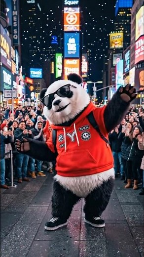 Panda Goes CRAZY Dancing in Times Square! 🐼🔥 #Shorts