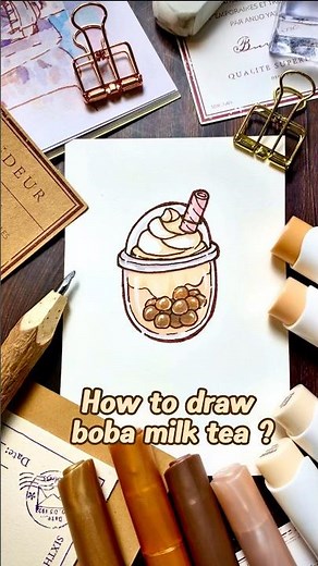 How to draw a cute boba milk tea? 😍🧋#bubbletea #bobatea #howtodraweasy #drawingtutorial #doodle
