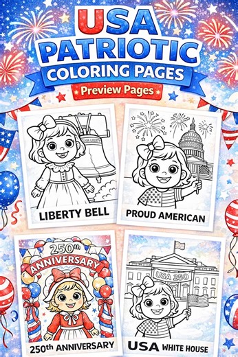 USA Patriotic Coloring Pages for Kids, 4th of July Printable, Independence Day Activities, American Symbols Coloring Book, Preschool Sheets - Etsy