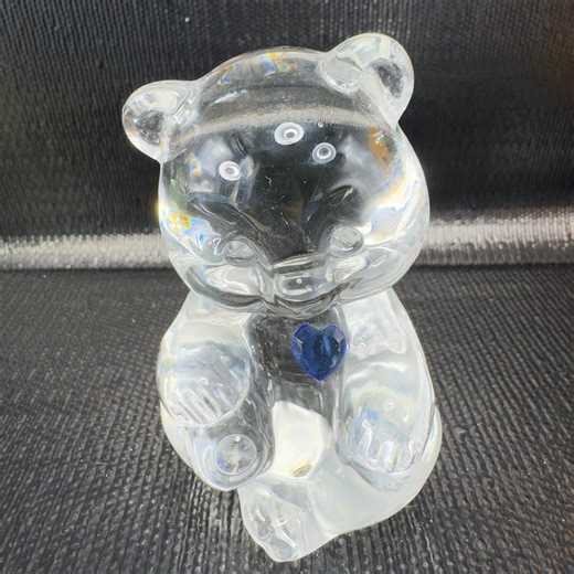 Fenton Bear Clear Glass Paperweight Manganese 365nm Green UV Glow Blue Stone - Etsy