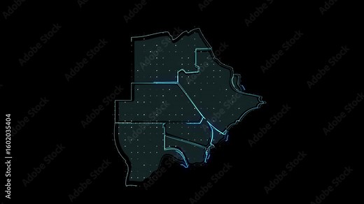 An animated map of Botswana highlighting the country's districts with blue lines