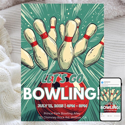 Retro Bowling Party Invitation: Vintage Arcade Theme (editable Digital Template) - Etsy