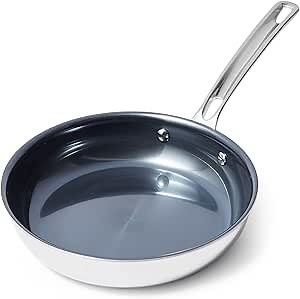 Viking 4-Ply Frying Pan, 8 Inch Laser Clad Titanium Performance Ti Kitchen Cookware, Blue/SIlver