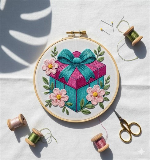 Floral Gift Box Hand Embroidery Design, Gift Box Embroidery PDF File - Etsy