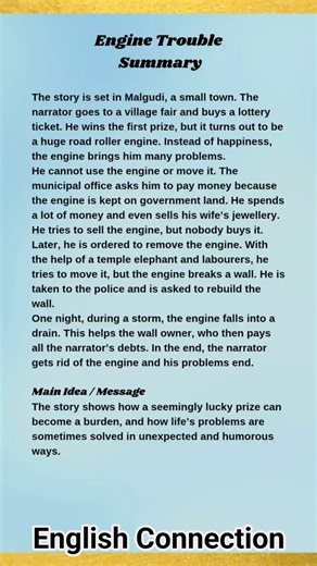 Engine Trouble by R K Narayan | Easy Summary, Message | Class 11 & 12 English #shortsfeed