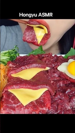 ASMR RAW BEEF YOKHOE, SPICY NOODLES BIBIMMYEON 배홍동 칼빔면 쫀득 육회 #shorts #mukbang #먹방 #hongyu