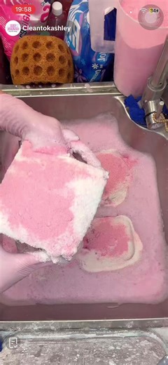 Satisfying Cleaning with Pink Sponges