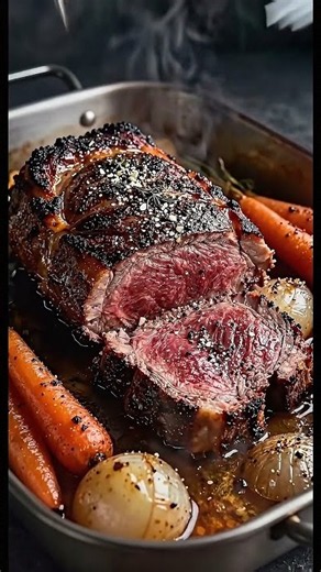 Slow-Roasted Prime Rib Roast 🥩🥕.#primerib #roastbeef #slowroasted #comfortfood #easyrecipes