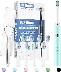 Electric Toothbrush for Adults and Kids, with Tongue Scraper and 8 Brush Heads, One Fast Charge Last 120 Days, 40000 VPM Deep Clean, Sonic Travel Toothbrush - Blue