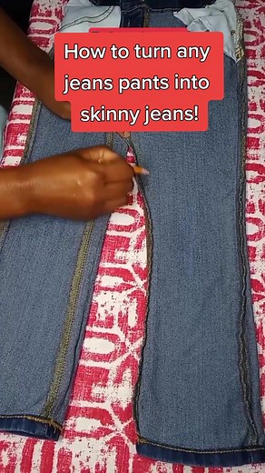 How to turn your jeans pants into skinny jeans! #skinny #jeans #diyfashion #doityourself #viral #tiktok