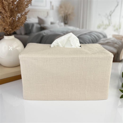 Parchment Linen Reversible Linen Tissue Box Cover - Etsy