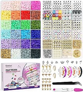 Gionlion Clay Beads Bracelet Making Kit, Pack 2 Boxes Preppy Letter Spacer Beads and Charms Kit for Friendship Jewelry Making, Arts and Crafts Gifts for Girls Ages 8-12
