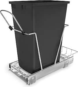 Rev-A-Shelf Pullout Trash Can for Kitchen Cabinets 35 Qt Garbage Waste Recycling Bin with Full Extension Slides, Black, RV-12KD-18C S
