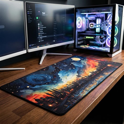 Galaxy City Mouse Pad – Night Skyline Desk Mat, Colorful Urban Design - Etsy