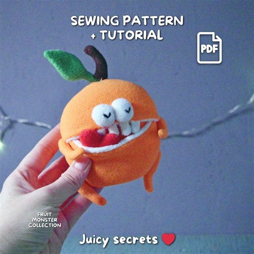 Orange Fruit Monster Plush Pattern PDF. Toothy Plush Toy With Secret Mouth Pocket. Beginner Sewing - Etsy