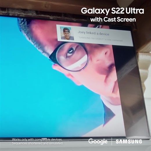 Share content from your Galaxy S22 Ultra to your TV with a swipe on Chromecast from Google. | Google