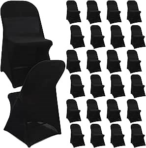 Newwiee 25 Pcs Spandex Chair Covers Bulk - Stretch Folding Flat Front Fitted Universal Chair Protector Pack Removable Washable for Wedding Party Dining Banquet Event (Black)