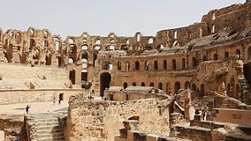 View of Historical Amphitheatre of El Jem in the Modern-day City of El Djem, Tunisia Stock Video - Video of construction, amphitheatre: 411558277