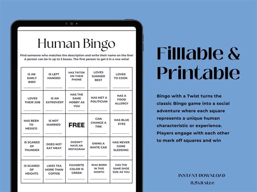 Human Bingo Game, Fillable Editable, Instant Download, Digital Printable, Bridal Baby Shower, Bachelorette Find, Customized Birthday, - Etsy