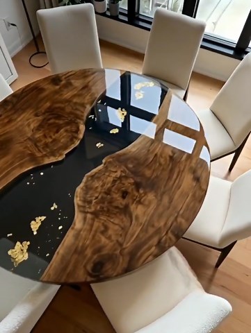 Round Epoxy Dining Table, Round Dining Table, Round Epoxy Coffee Table, Round Wood Table, Industrial Dining Table, Black Epoxy Table - Etsy