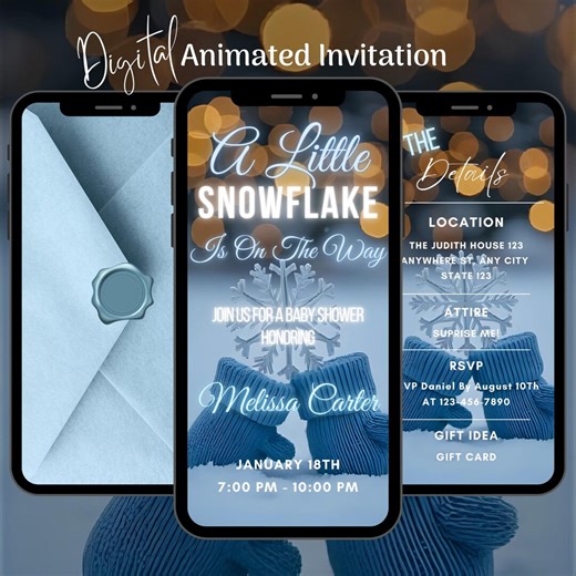 Animated Blue Baby Shower Video Invitation, Editable Snowflake Baby Winter Party Invite (digital Download) - Etsy