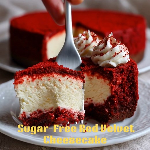 ❤️ Sugar-Free Red Velvet Cheesecake A rich red velvet cake fused with creamy cheesecake—decadence that loves you back. 📝 Ingredients Red Velvet Layer: 1½ cups almond flour 2 tbsp unsweetened cocoa powder ½ cup allulose ½ tsp baking powder 3 large eggs ½ cup melted butter 1 tsp vanilla extract 2 tsp red food coloring Cheesecake Layer: 16 oz cream cheese, softened ¼ cup powdered monk fruit blend 1 large egg 1 tsp vanilla 2 tbsp sour cream 👩‍🍳 Steps to Create Preheat oven to 325°F and line a 9” 